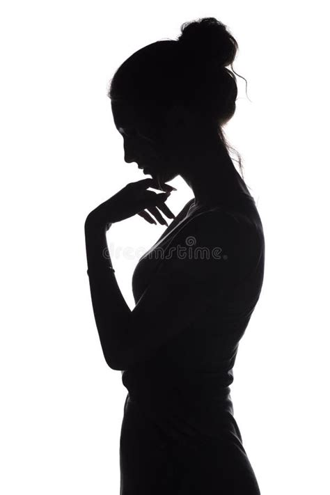Silhouette Profile Of A Sad Woman With Hand Near Chin On A White
