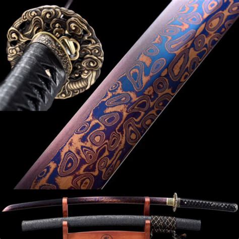 Purple Damascus Folded Steel Japanese Samurai Sword Dragon Katana Sharp