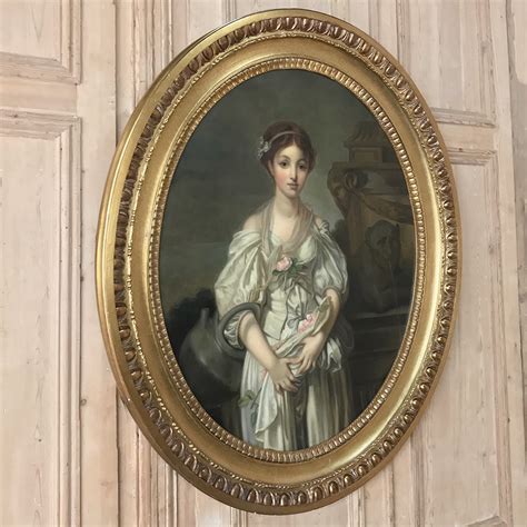 Mid 19th Century Large Framed Oval Oil Portrait On Canvas