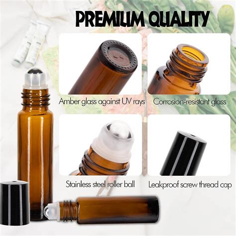 12 Pack Essential Oil Roller Bottles 10ml Roller Balls For Essential Oils Amber Glass Roller