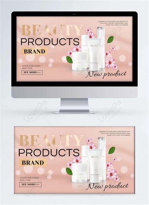 Pink Refreshing Simple Cherry Blossom Cosmetics Promotion Banner