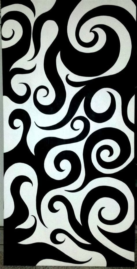 Beautiful Abstract Art Black And White Swirl Design Acrylic On Canvas