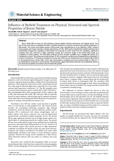 Influence Of Biofield Treatment On Physical Structural And Spectral