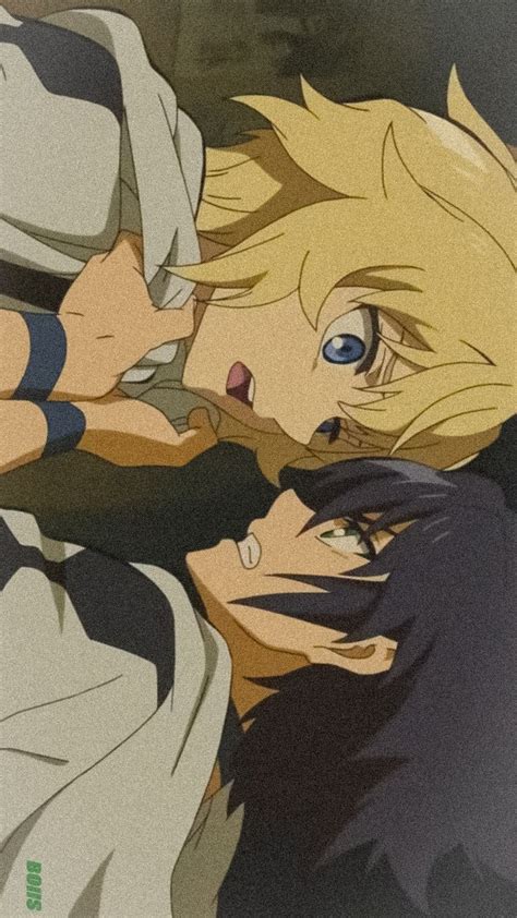 Two Anime Characters One With Blonde Hair And The Other Blue Eyes Are Touching Each Other S