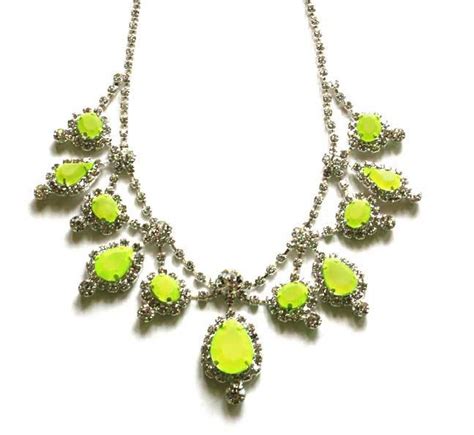 Neon Green Rhinestone Necklace Fabulous Jewelry Statement Collar