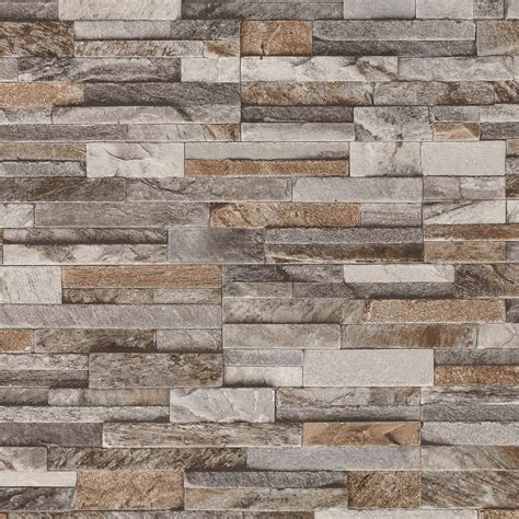 3d Brick Effect Wallpaper Slate Stone Wall Textured Brown Grey Paste