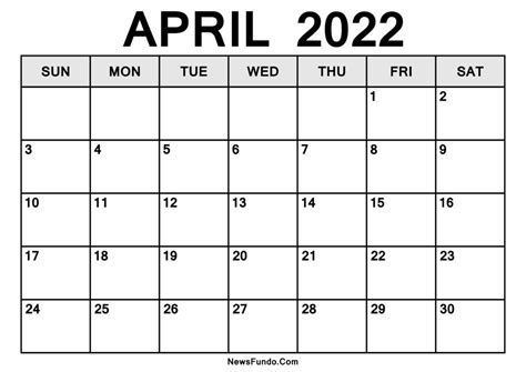 April 2022 Calendar Template Printable Print Now