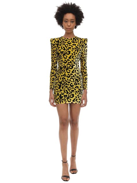 alex perry jax long sleeve velvet leopard mini dress in yellow modesens