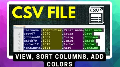 Csv File View Add Column Colors And Sort Data Using Notepad Youtube