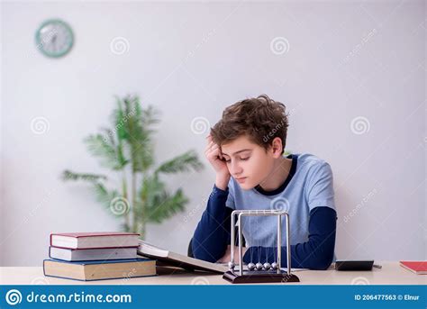 Schoolboy Studying Physics At Home Stock Image Image Of Learning
