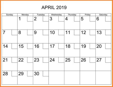 April 2019 Printable Calendar Template Printable Calendar Word