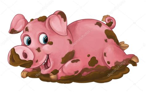 Cartoon Happy Pig Is Playing In Mud — Stock Photo © Illustratorhft