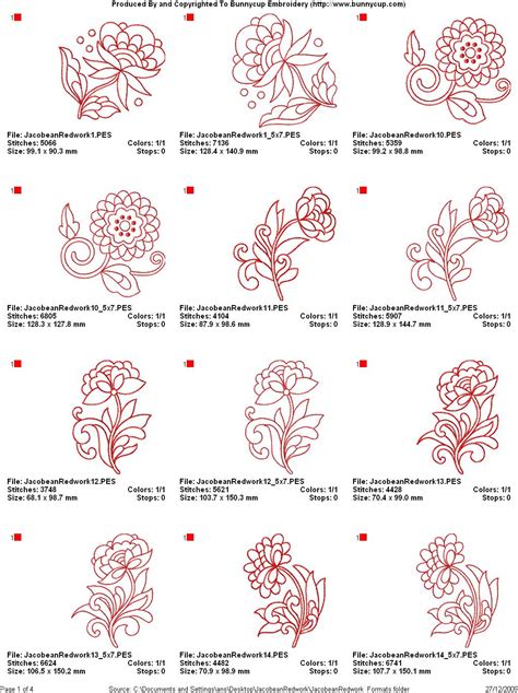 Jacobean Redwork Embroidery Designs Bunnycup Embroidery