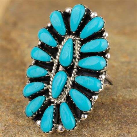 Navajo Native American Sterling Silver Turquoise Cluster Ring Sz 7 75