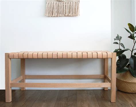 Woven Leather Strap Bench 39 End Of Bed Bench Leather Furniture
