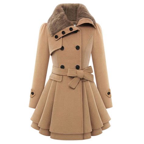 woolen coats winter wool coat women thick overcoat warm double breasted jacket ladies lapel with