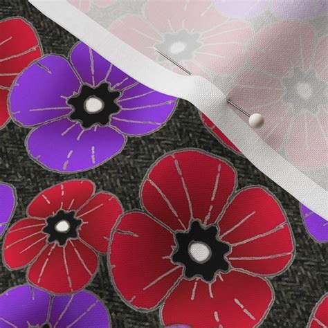 Lest We Forget Red And Purple Poppies Fabric Spoonflower