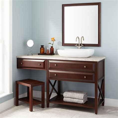 Its wide 54 design is made from solid poplar wood in a neutral finish, and its surface is crafted from engineered stone in a carrara white finish that complements your contemporary decor. 60" Glympton Vessel Sink Vanity with Makeup Area ...