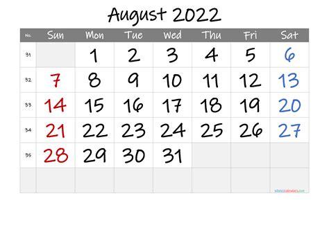 August 2022 Calendar Free Printable Calendar Templates August 2022