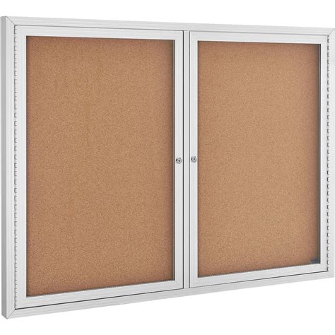 Global Industrial Enclosed Bulletin Board Cork Aluminum Frame 48 X 36 2 Door