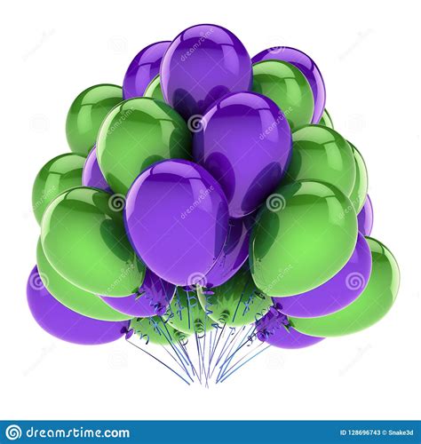 Happy Birthday Balloons Purple Green Party Decoration Stock