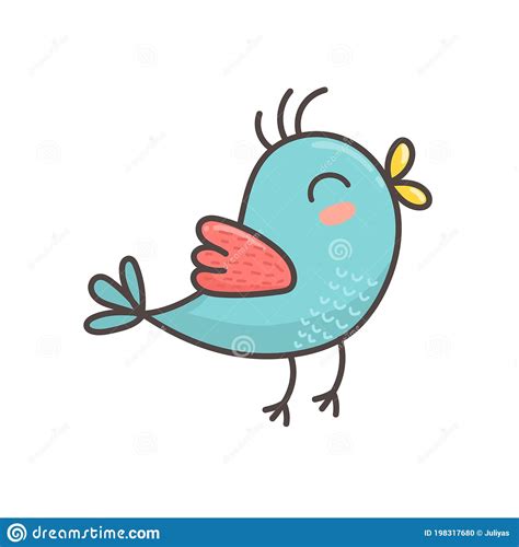 Cute Blue Bird Isolated Element Flying Bird Character In Cartoon Style