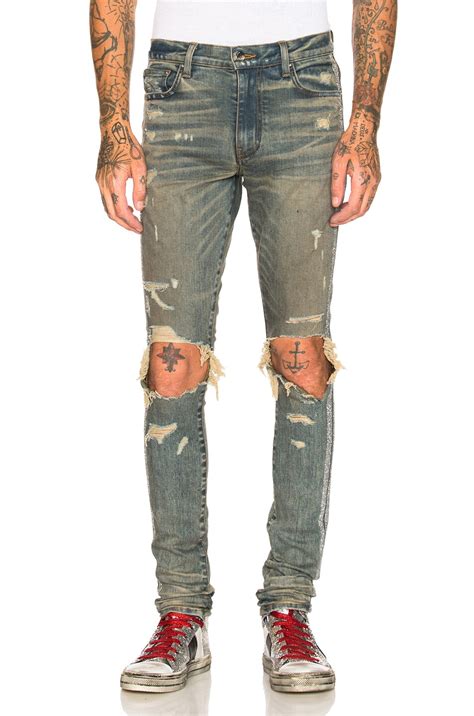 Amiri Glitter Track Jean In Dirty Indigo And Silver Fwrd