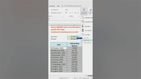 Shorts How To Highlight Entire Row Based On Specific Date Range Youtube