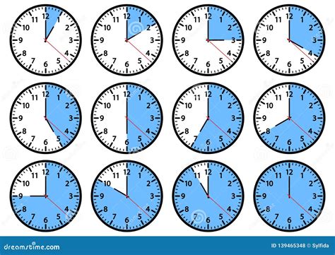 Set Of Clock Icons Showing Different Time Vector Illustration Stock