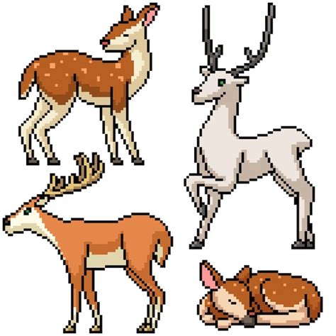 premium vector pixel art set isolated wild deer