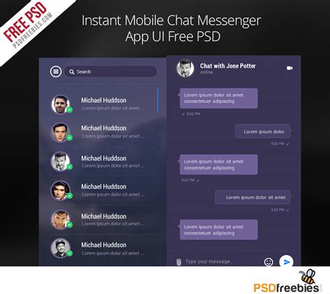 Fitgoal—the ui kit that checks itself out in the mirror. Instant Mobile Chat Messenger App UI Free PSD ...