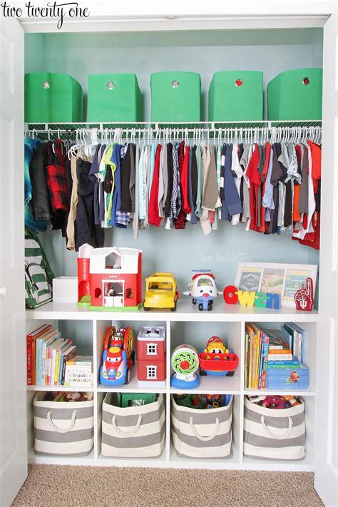 Maybe you would like to learn more about one of these? This organized toddler closet features storage for ...