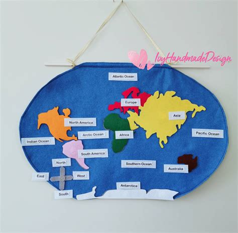 Montessori Felt World Mapworld Map With Continent And Etsy Canada