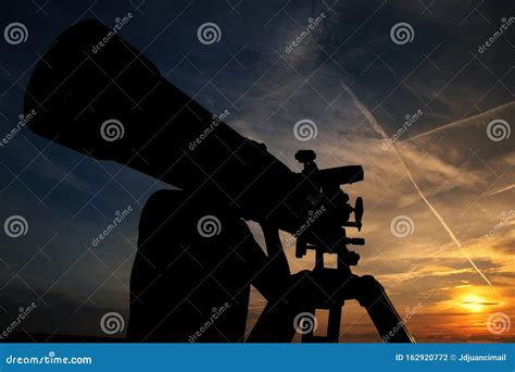 amateur astronomy observer with a telescope ready for the eclipse science and hobby with empty