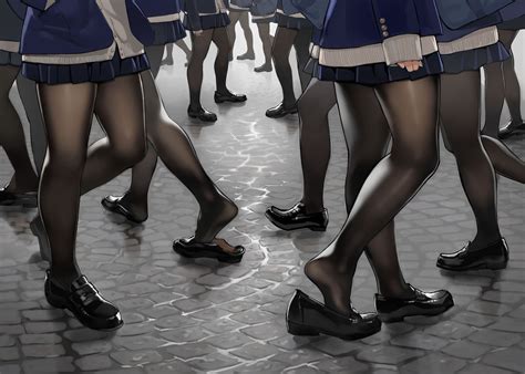 Yomu Legs Feet Anime Anime Girls Skirt Pantyhose Miru Tights