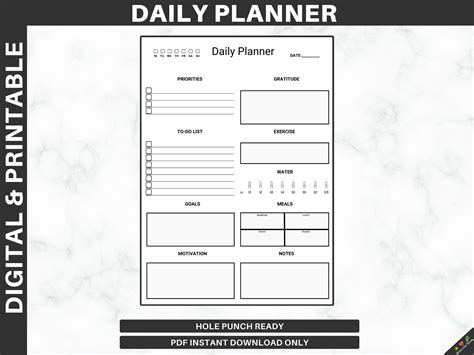 Printable Digital Daily Planner Day Planner A4 A5 Us Letter Etsy In