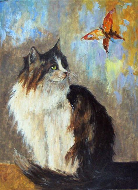 Cat And Butterfly Painting By Mario Idkowiak