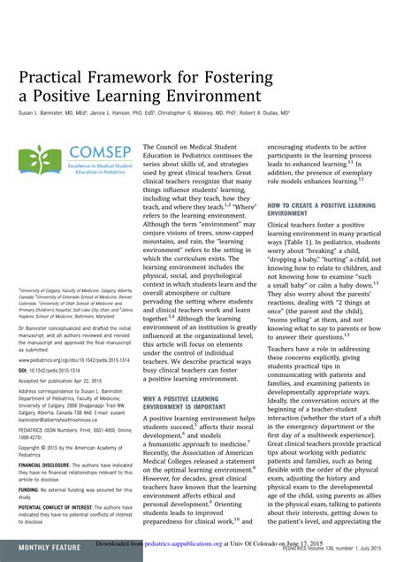 Pdf Practical Framework For Fostering A Positive Learning Environment