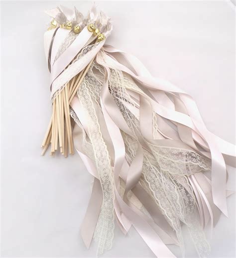 50 Wedding Ribbon Wands Taupe And Blush With Lace With Bells Etsy