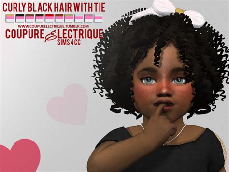 Curly Black Hair With Tie By Coupure Electrique Sims 4 Nexus