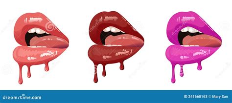 Red Hot Dripping Lips Set Lipstick Drips Stock Vector Illustration Of Sensual Mouth 241668163