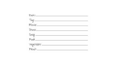 my favorite things worksheet for adults