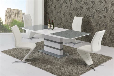 Large Extending 6 Seater Gloss Grey Glass Dining Table And Chairs