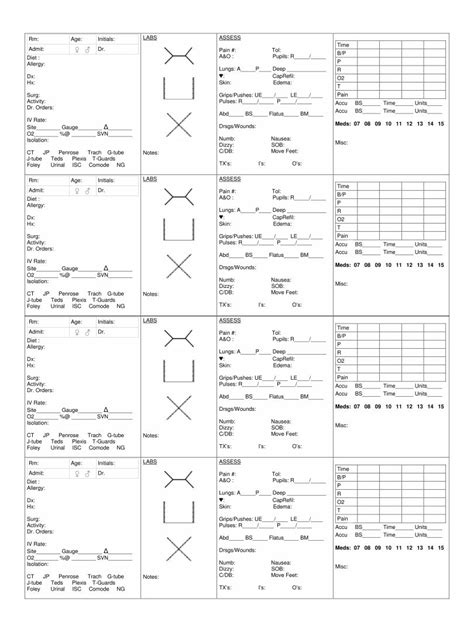 Medical Surgical Rn Brain 2 Patient Nursing Report Sheet Paper And Party