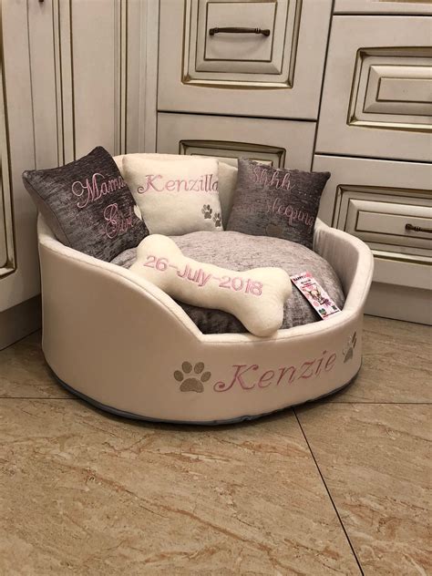 Luxury Dog Bed In Grey And Cream Faux Leather Cream Pet Bed Etsy