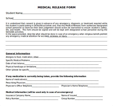 Free Printable Medical Release Form Francesco Printable