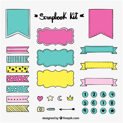 Download Hand Drawn Scrapbook Kit With Ribbons And Stickers For Free