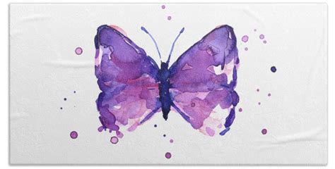 Abstract Purple Butterfly Watercolor Bath Towel For Sale By Olga Shvartsur