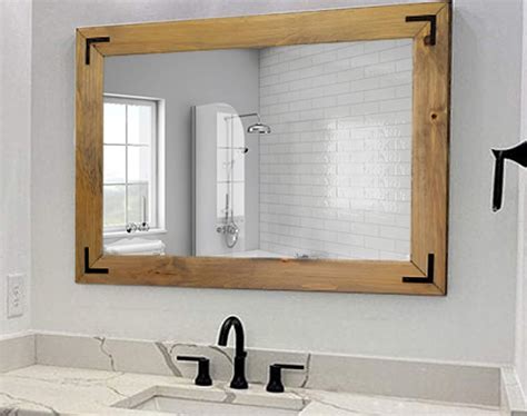 Shiplap Rustic Wood Framed Mirror With Accent Brackets