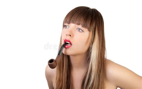 Femme Avec La Pipe De Tabac Image Stock Image Du Fond Visage 22807367